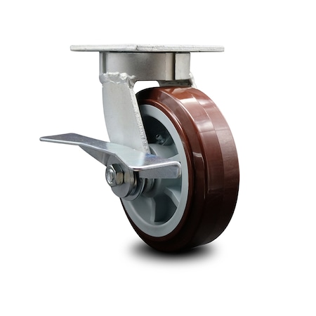 Service Caster 6 Inch Kingpinless Poly on Polyolefin Wheel Swivel Caster with Brake SCC SCC-KP30S620-PPUR-SLB